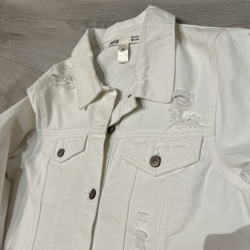 BKE Women’s White Denim Cropped Jacket Size L